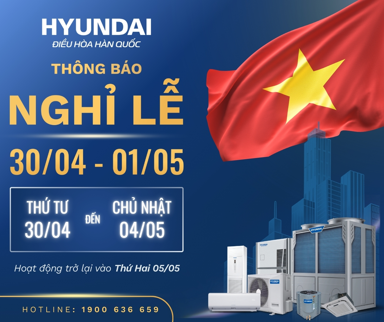 THÔNG BÁO LỊCH NGHỈ LỄ 30/4 – 01/05/2025